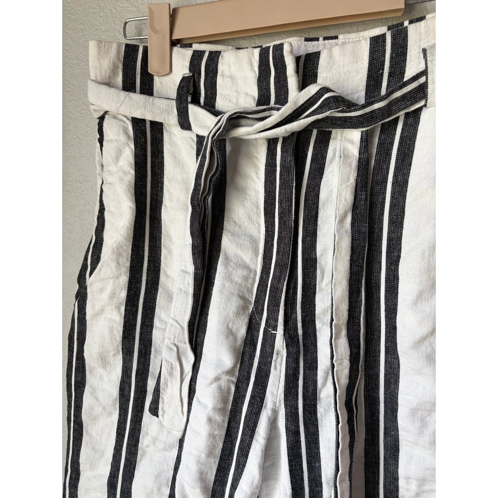 H&M Black and White Vertical-Stripe High-Waist Wide-Leg Pants with Tie Belt 6 - Picture 2 of 6